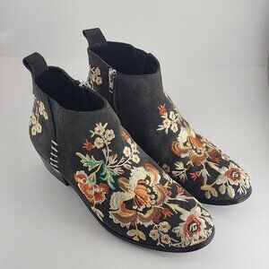 Johnny Was Women's Gray Floral Leather Embroidered Sammi West Boots 9 EUR 39